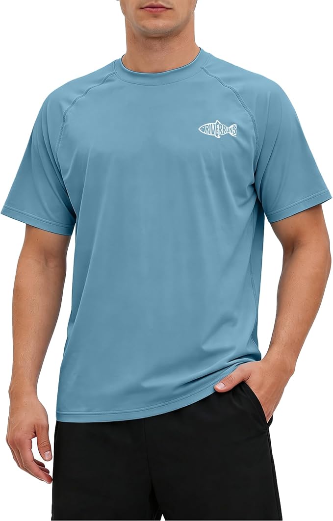 Riverruns Men\'s Swim Shirt, UPF 50+ UV Protection Rash Guard, Quick-Dry Athletic T-Shirt