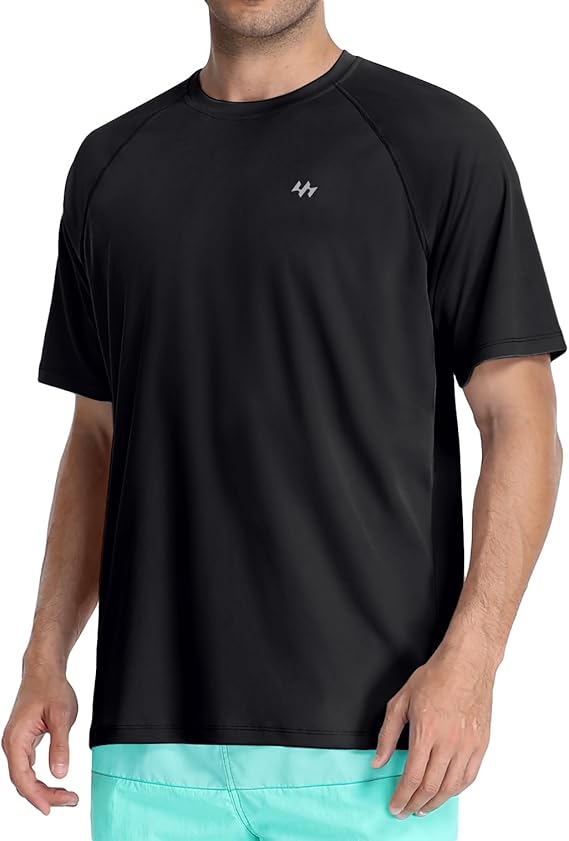 Men\'s Swim Shirt Quick Dry Sun Shirts UPF50+ Rash Guard for Men Short Sleeve UV Sun Protection